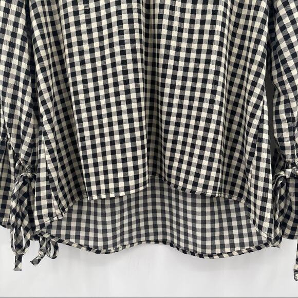 143 STORY by LINEUP Blouse Buffalo Check Ruffle Sleeves Ties Black SZ Small - Picture 5 of 9